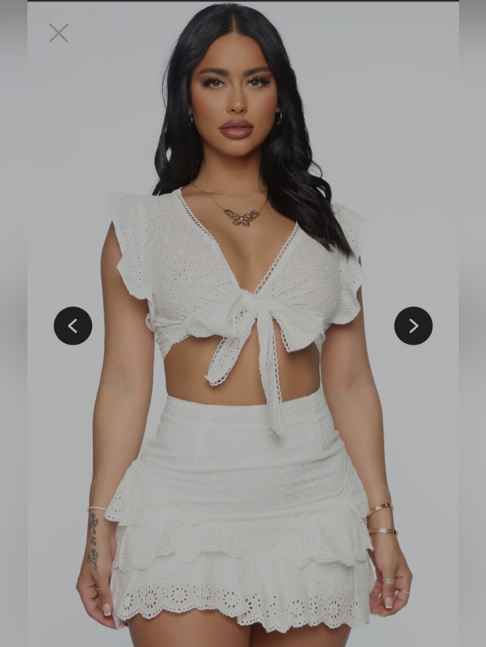 Fashion Nova White Eyelet Tie-Front Crop Top And Skirt Set